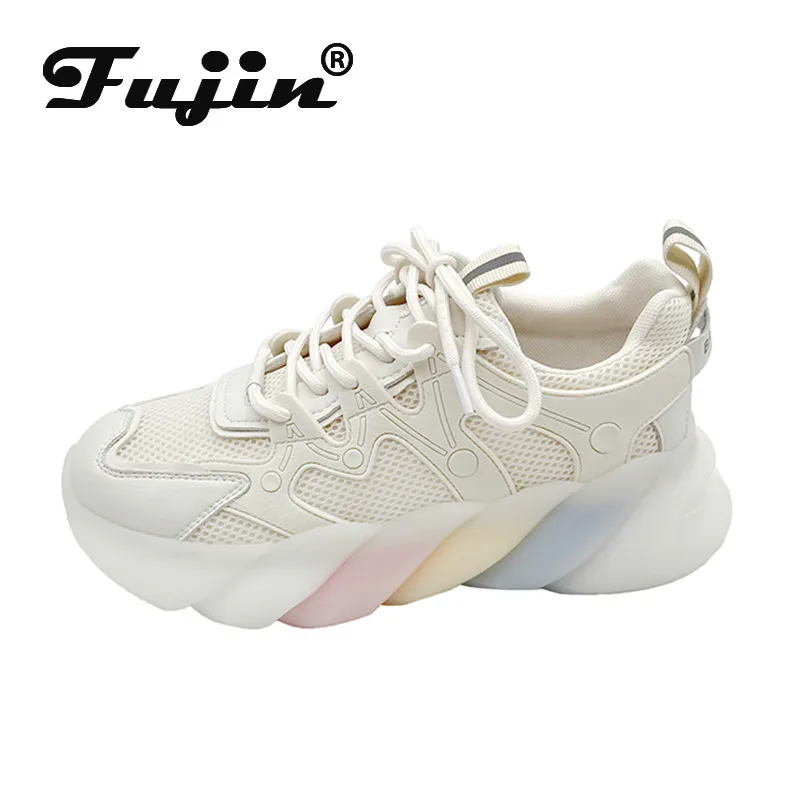 

Женские кроссовки на платформе Fujin, белые, дышащие, мягкие, на весну