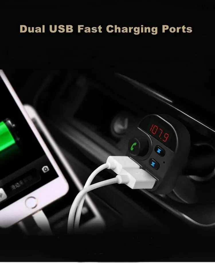 Автомобильное зарядное устройство с двумя usb портами FM трансмиттер Aux модулятор