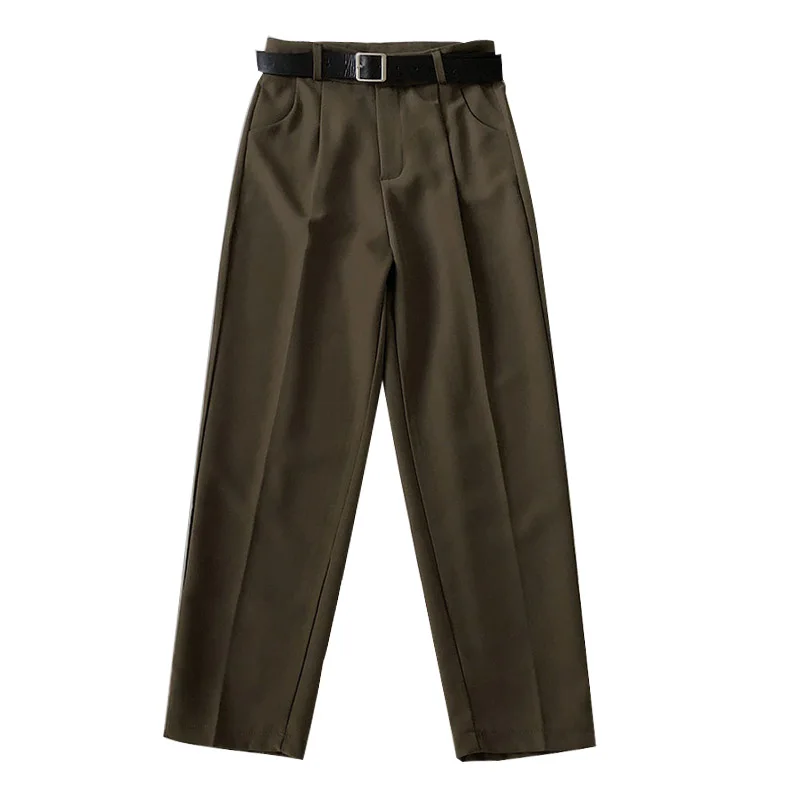 

Retro Basic Suit Pants Women's 2020 Early Spring New Korean Style Simple and Versatile High Waist Slim Capri-Pants Waistband