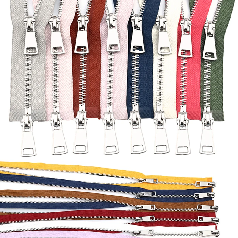 

30/40/50/60/70/80cm 5# Colorful High Quality Open-end Double Sliders Silver Metal Zipper DIY Handcraft For Cloth Pocket Garment