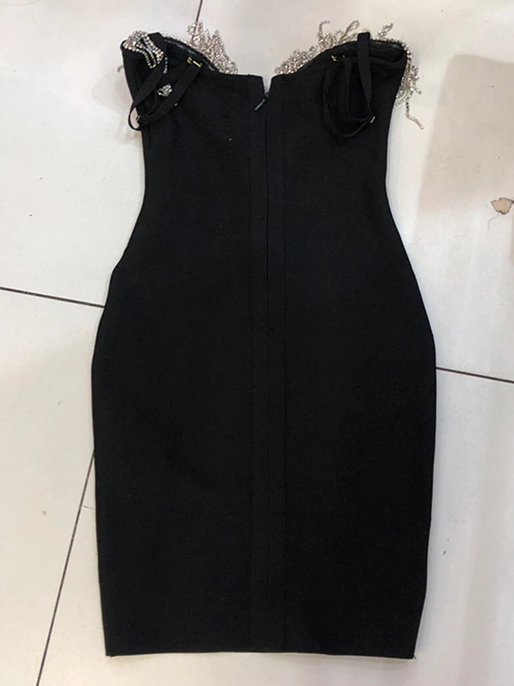 

Firstsong Women's Tight Heavy Craft Diamond Tassel Strap Sexy Dress 2020New Summer Stretch Bag Hip Nightclub Party Women's Dress