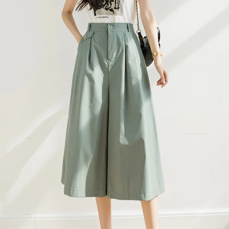 

NINIBEIBEI Women's 2021 Summer New Korean Style Loose High Waist Wide Leg Pants Thin Casual Pants Capri Pants