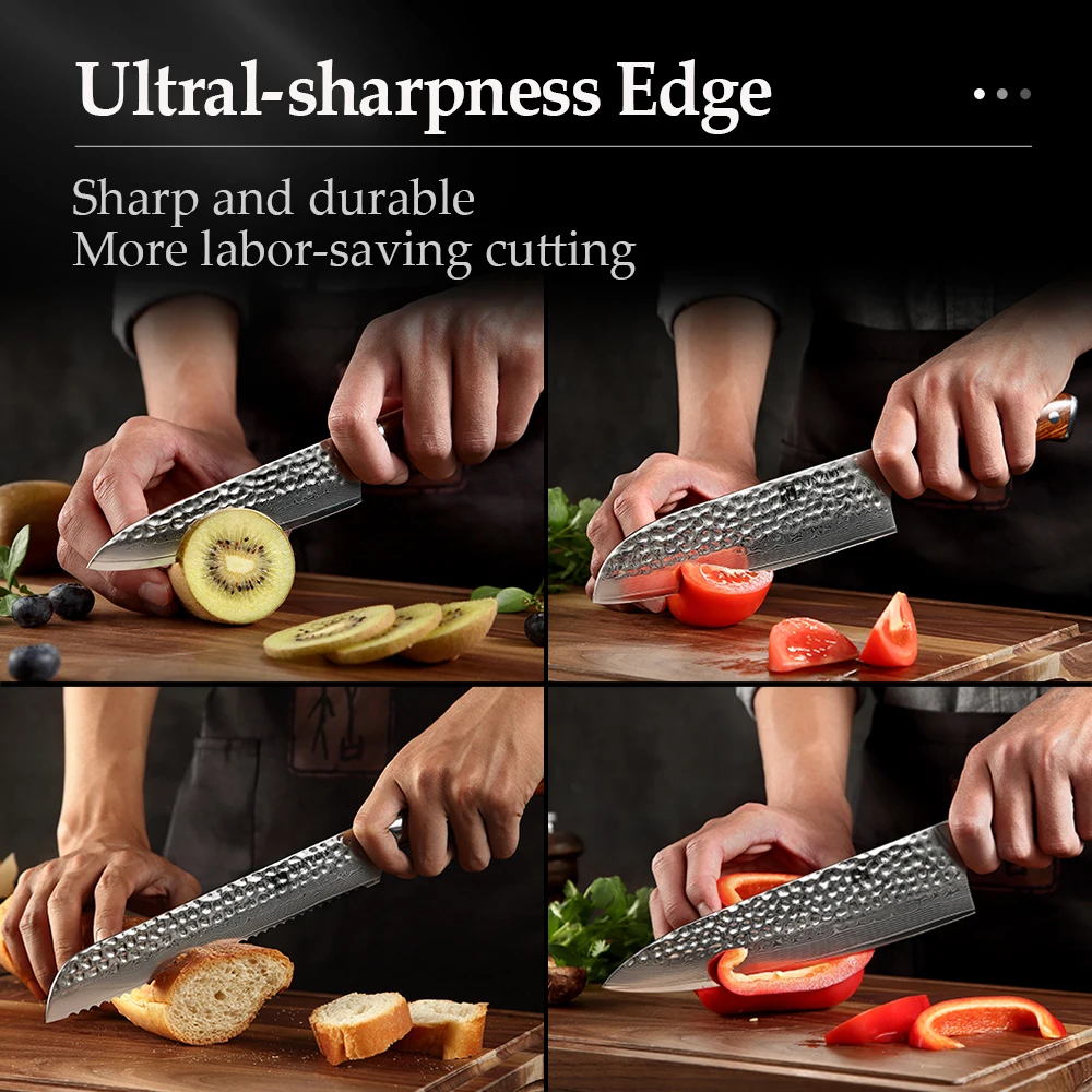 XINZUO-Juego de cuchillos Santoku de acero damasco, utensilios de cocina para Chef, con mango de madera de hierro del desierto de Am&eacute;rica del Norte, 5 unidades-4