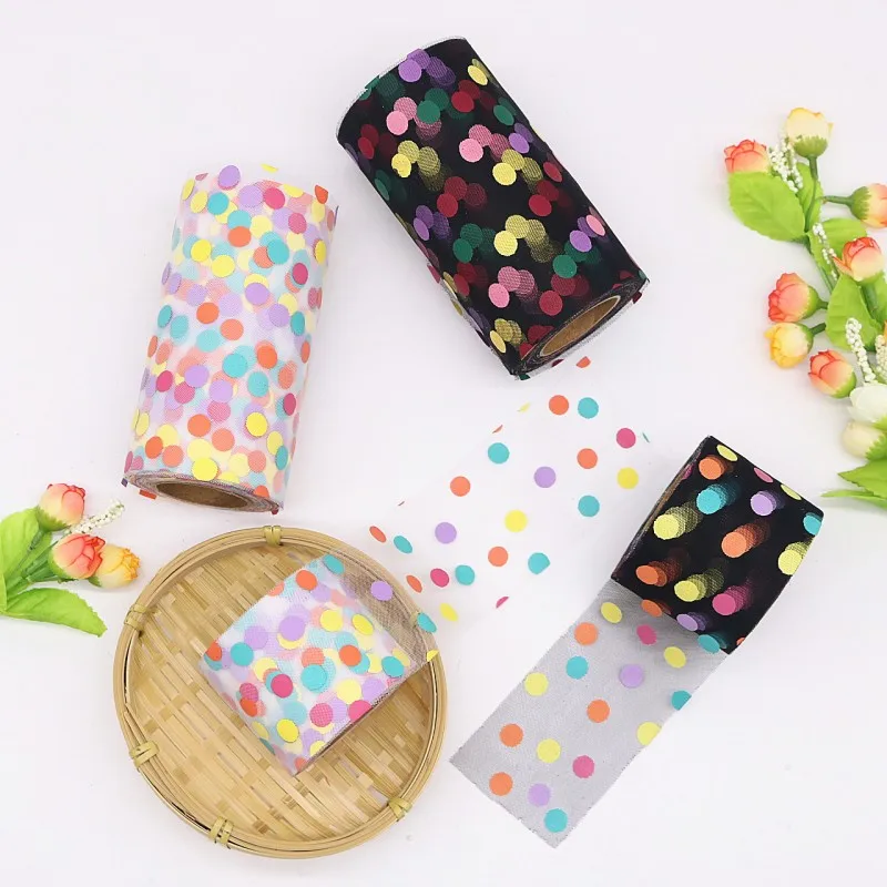 Разноцветные сетчатые бантики для волос в горошек 6 см/13 см многослойные детские