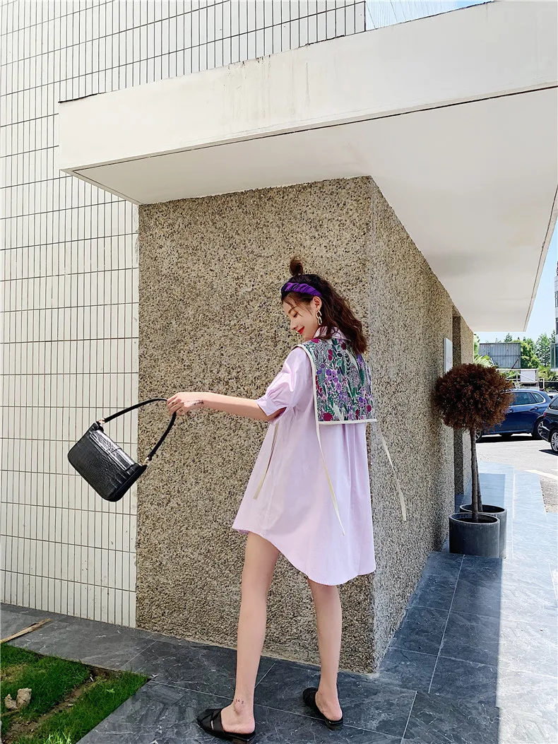 

Vintage Long Shirt With Cape Summer White Blouse Button Up Short Sleeve Shirt Pink Fashion Frilly Top Clothing U206