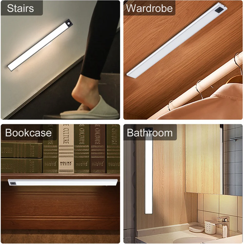 

USB Rechargeable Smart Motion Sensor Night Light Dimmable Under Cabinet Light Reading Table Lamp Closet Wardrobe Lighting Lights