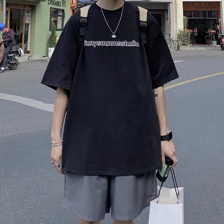 

100% cotton short-sleeved T-shirt for men summer trend half-sleeved T-shirt Harajuku style loose round collar clothing S-4XL