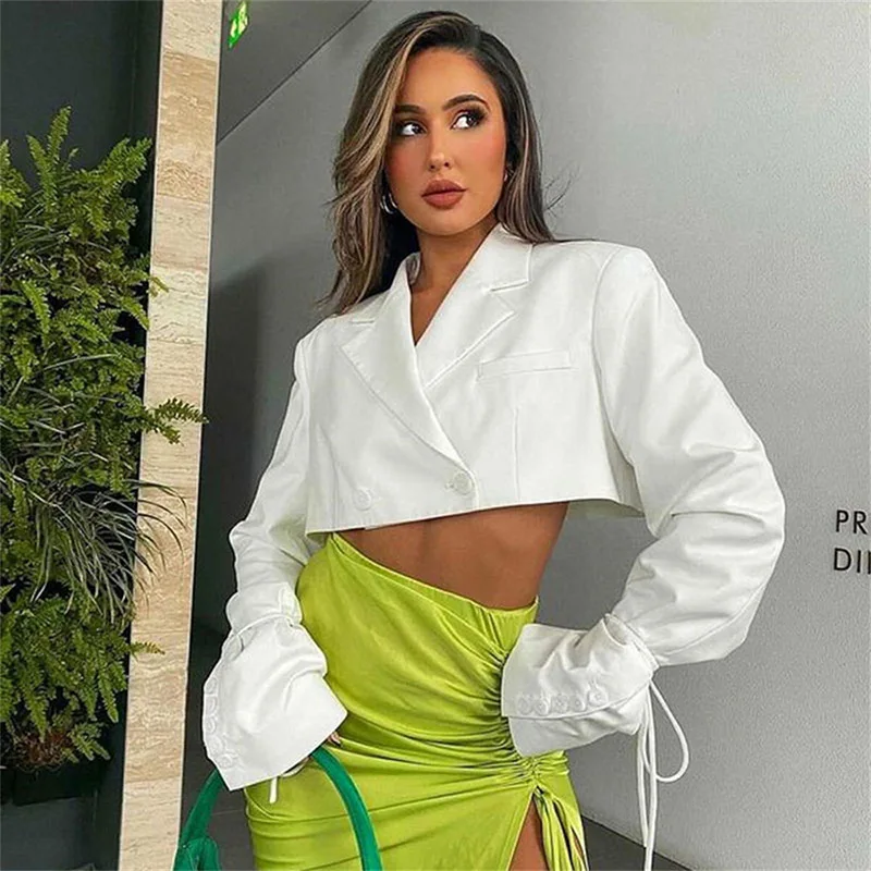 

Women 2021 Spring Autumn White Pink Fashion Suit Blazer Vintage Long Sleeve Female Outerwear Jacket