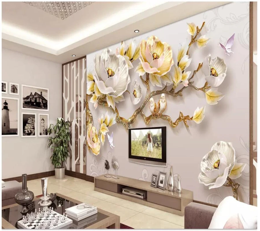 Обои на заказ современные минималистские тисненые 3D пионы новый фон для