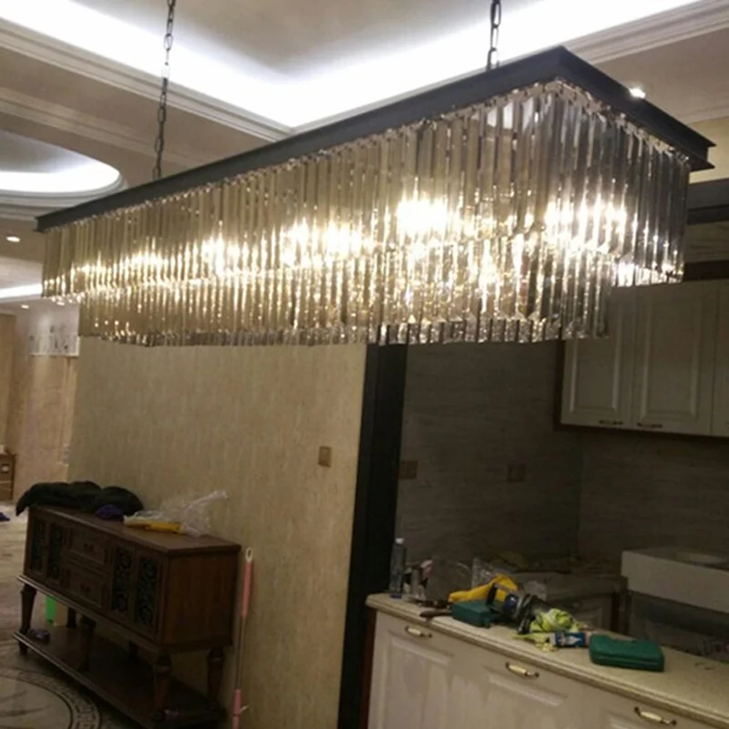 

KINLAMS Modern Rectangular Lustre Crystal Chandelier Light Semiflush Mount Crystal Chandeliers Lighting Fixtures For Living Room