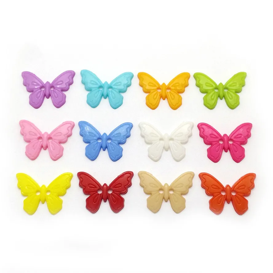 100 шт Смешанные Цвет бабочка Форма 2 отверстием пластиковые кнопки подходят для шитья скрапбукинга