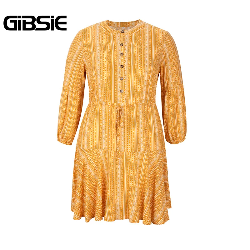 Женское винтажное платье на пуговицах GIBSIE повседневное расклешенное средней