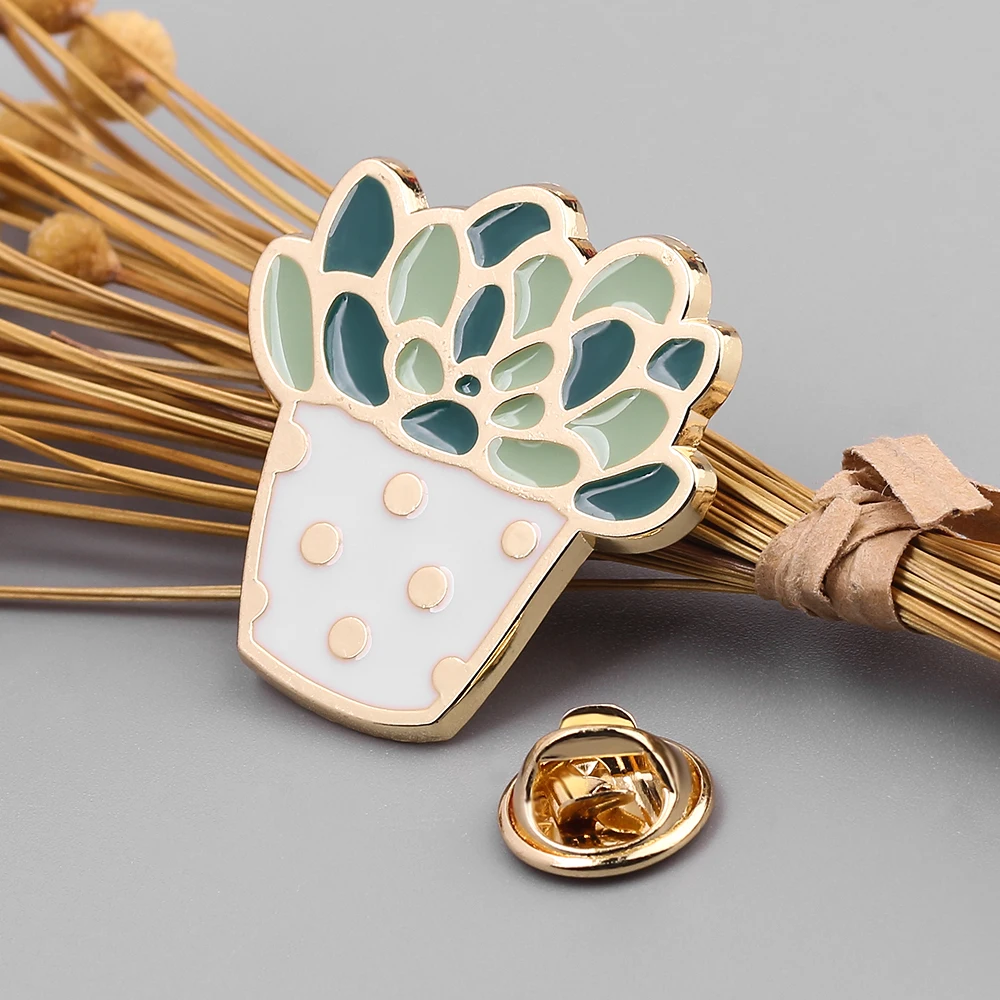 Лидер продаж модные эмалевые заколки в горшке с растениями брошь зеленым