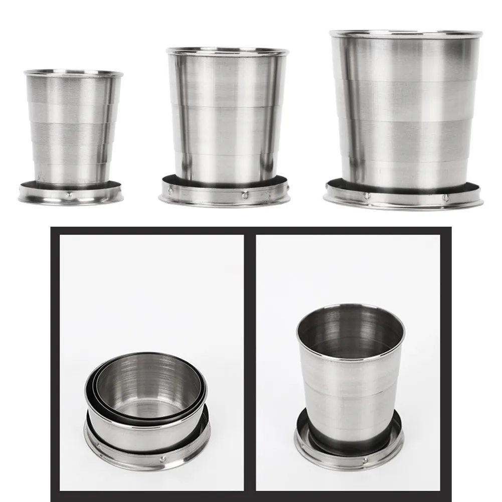

75/150/250ml Folding Cup Portable Stainless Steel Folding Collapsible Mug Coffee Cups Travel Camping Hiking Outdoor Water Cup