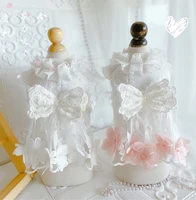 original handmade dog clothes pet supplies 100cotton shirt dress white pearls lace tulle 3d flowers fairy princess one piece