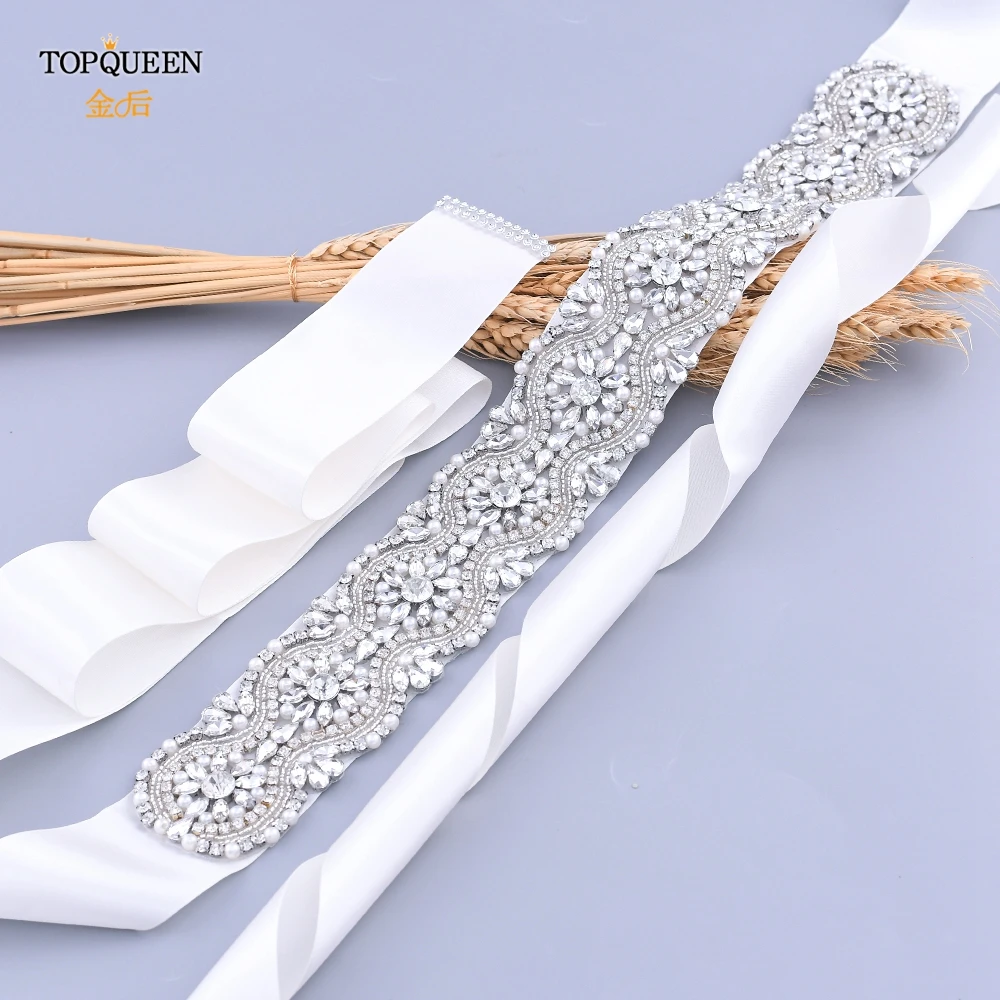 TOPQUEEN S04 серебристый Стразы пояс с украшением в виде кристаллов свадебные пояса