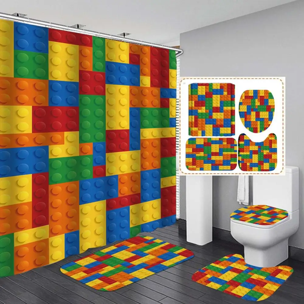 Periodic Table of Elements Shower Curtain 4 Piece Carpet Cover Toilet Bath Mat Pad Set Bathroom with 12 Hooks | Дом и сад