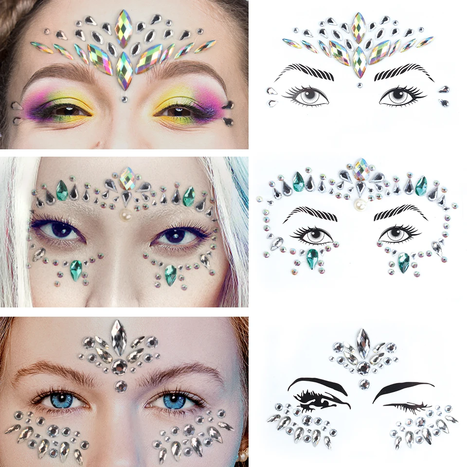 Glitter Face Jewels Sticker Temporary Tattoo Party Face Makeup Tools Rhinestones Flash Tattoo Stickers Fake Diamond