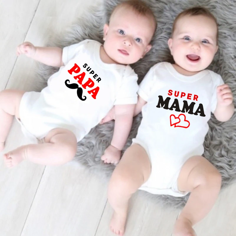 Комбинезоны для новорожденных хлопковые комбинезоны с принтом Super Papa Mama