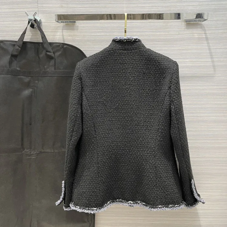 

Women Luxury Brand 2021 Spring Stand Collar Four Pocket Knitting Elegant Patchwork Long Sleeve Slim Coats Jackets