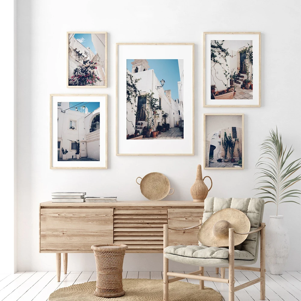 

Puglia Flower Tree Door Print Italy Landscape Wall Art Canvas Painting Photo Poster and Print Picture for Living Room Home Decor