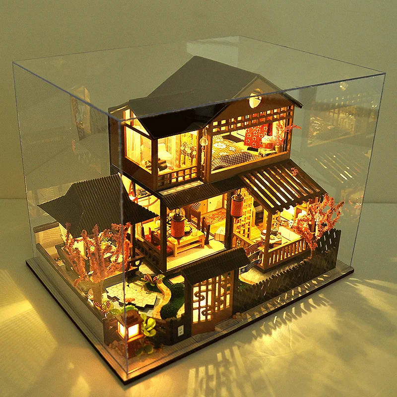 

Handmade House Diy Sakuraba Small House Hand-assembled Model Birthday Gift LED House 3D Wooden Toy