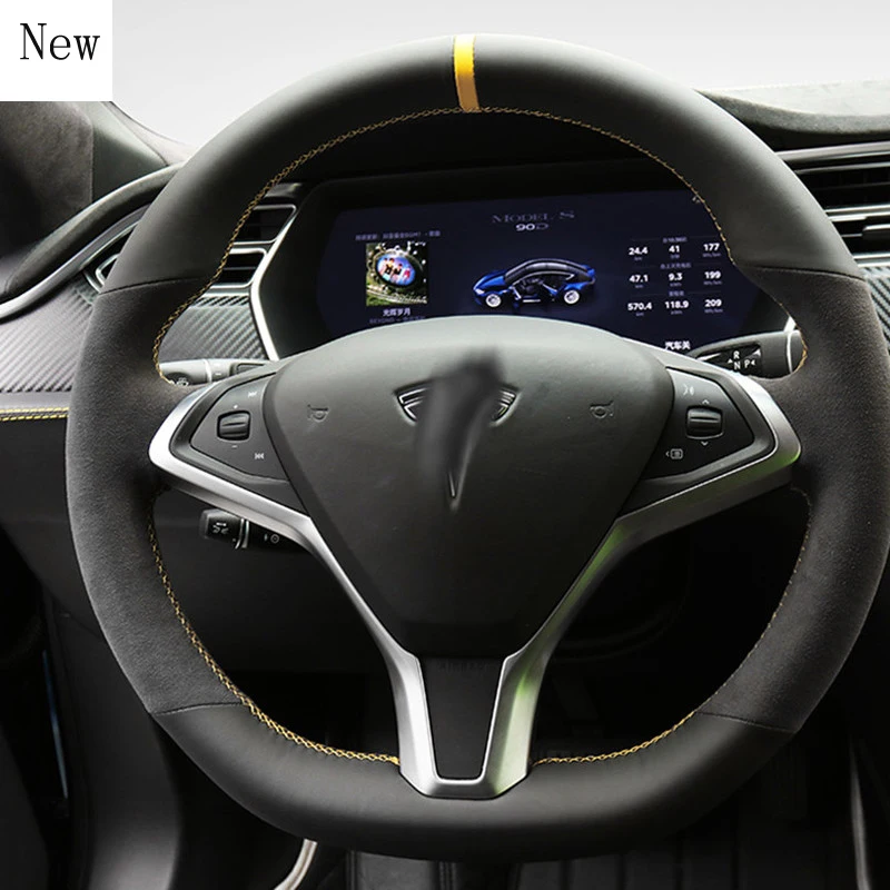 

For Tesla ModelS Model X Model 3 High-quality DIY Leather Suede Car Steering Wheel Cover Set Interior Decoration Car Accessories