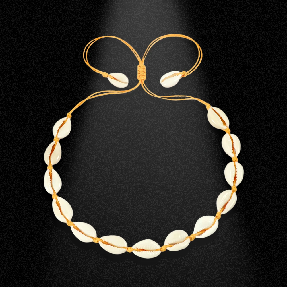 Модное ожерелье из ракушек женское чокер натуральной кожи в богемном стиле