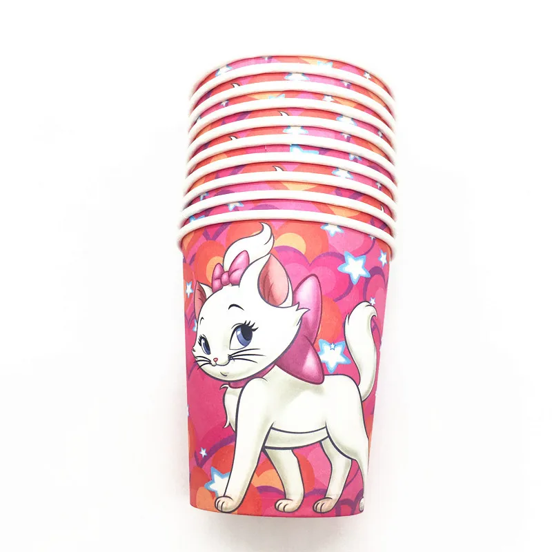 Одноразовая посуда Marie Cat с мультяшным розовым котом аристократы для