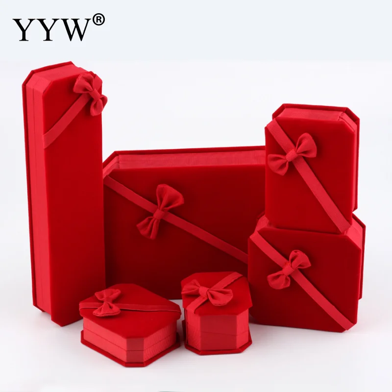 

Trendy Red Jewelry Display Set Box Bowknot Packing Bag For Women& Men Rings Earrings Bracelets Necklaces Jewelry Gift Box