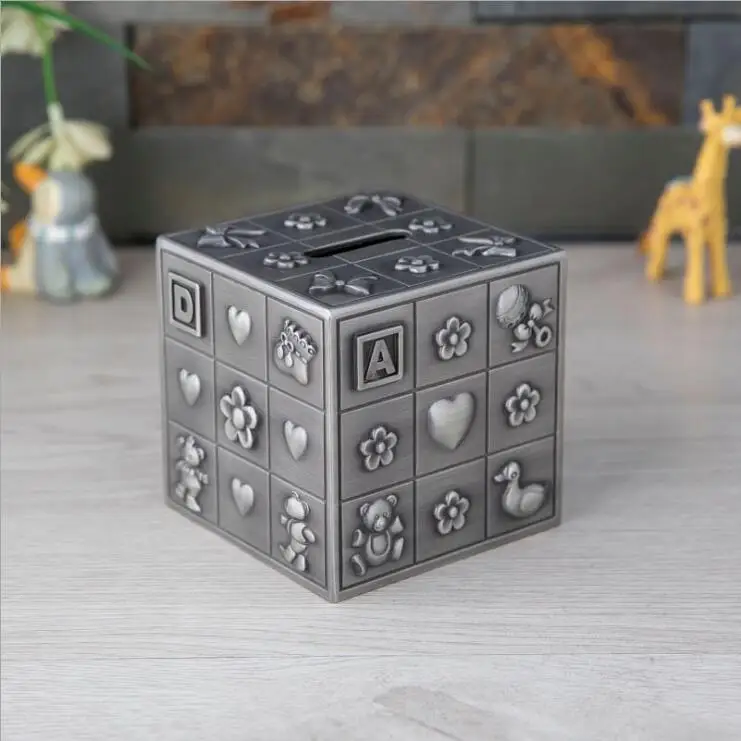 Креативная квадратная Копилка куб для монет копилка из оловянного сплава