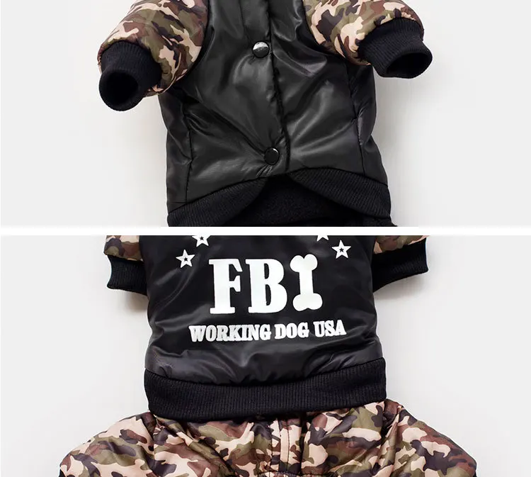 Зимняя одежда для домашних животных для собак камуфляж FBI Puppy куртка для питомца теплый флисовый комбинезон для собак чихуахуа французская одежда для бульдога