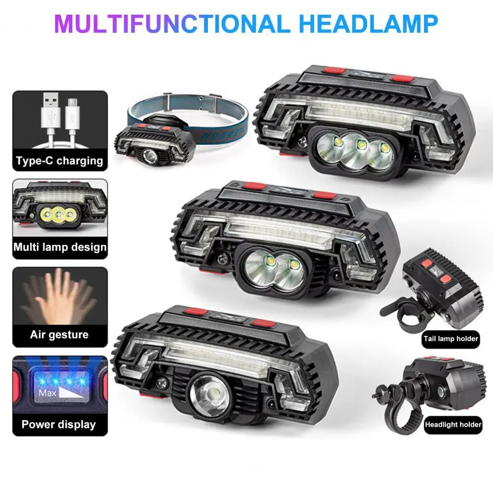 

1 Set LED Headlamp High Brightness Battery Status Waterproof Intelligent Sensor USB Headlamp for Fishing