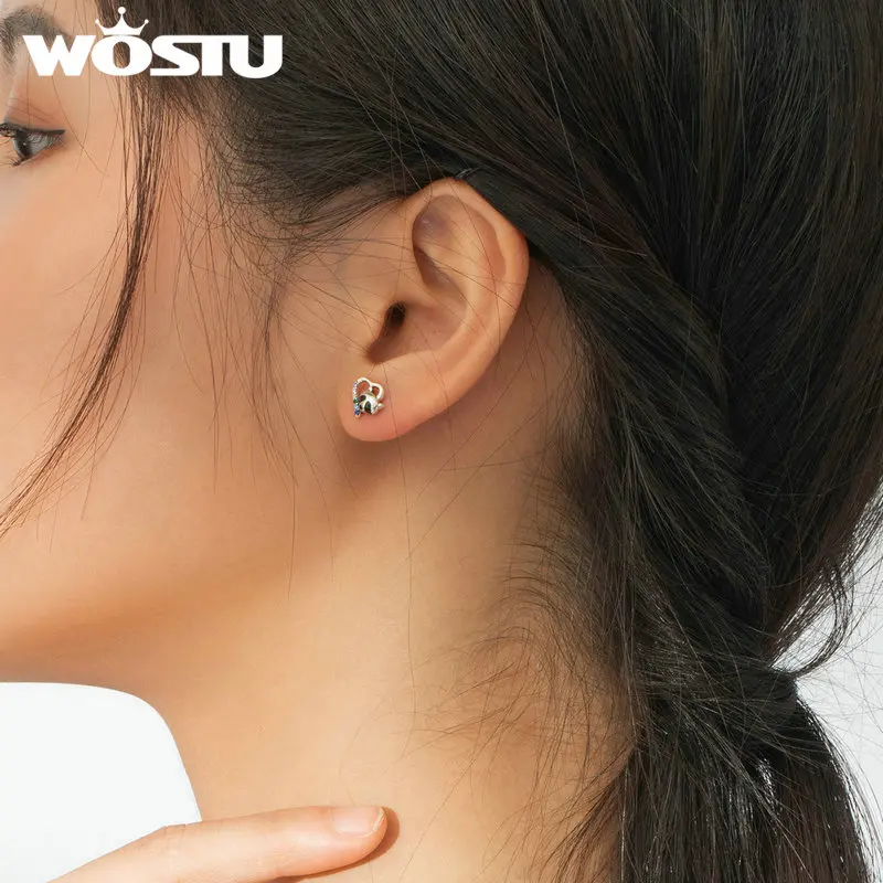 Женские серьги гвоздики в форме сердца из серебра 100% пробы|Серьги-гвоздики| |