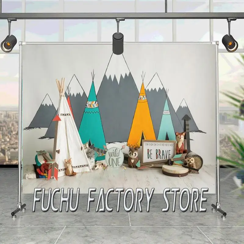 

Gray Tent Mural Floor Photography Backdrop Be Brave Wild One Animal Baby Shower Photocall Photo Studio Photo Background Vinyl