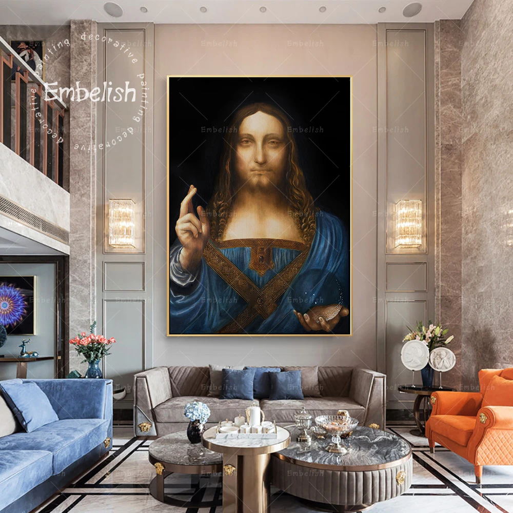 

Embelish Famous Artworks Saviour of the world Modern Home Decor HD Canvas Oil Paintings For Living Room Wall Posters Artworks