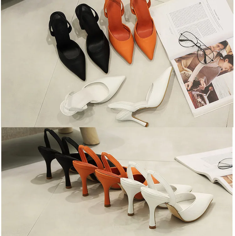 LIHUAMAO/белые туфли на высоком каблуке для женщин Туфли лодочки с ремешком пятке