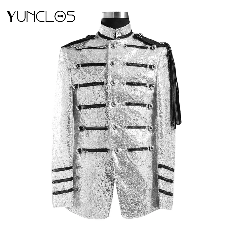 

Мужской однобортный Блейзер Epaulette, короткий Блейзер на одной пуговице с блестками и кисточками, вечерние и свадебные повседневные костюмы д...