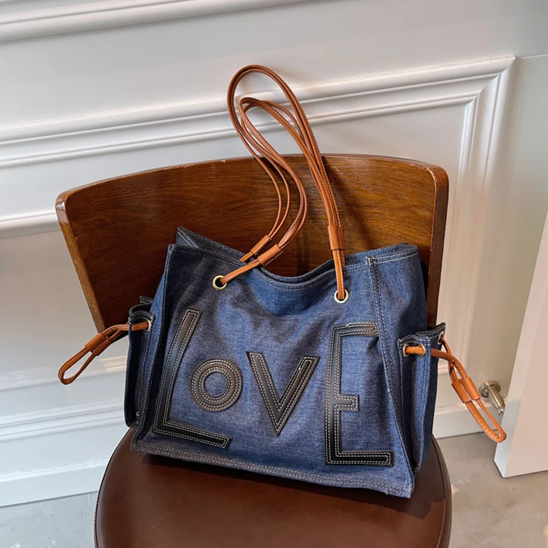 

Fashion LOVE Denim Handbags Women Shoulder Bags Sac A Main Femme High Capacity Retro Tote bags for women 2021 New bolsa feminina