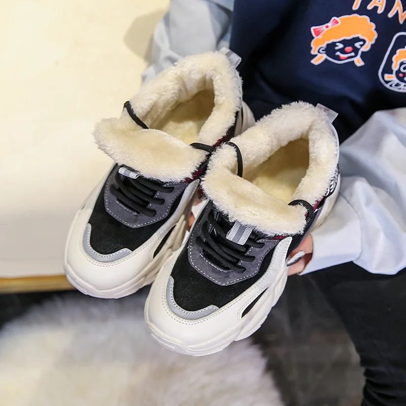Женские меховые кроссовки, зимняя повседневная обувь на платформе, женские  зимние кроссовки с мехом 2021 для женщин, зимняя обувь для снега |  AliExpress