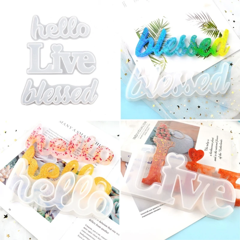 

DIY Hello Blessed в прямом эфире с буквенным принтом смолы литейных форм английские буквы любовь кулон Силиконовые Ювелирные изделия-форма для лит...