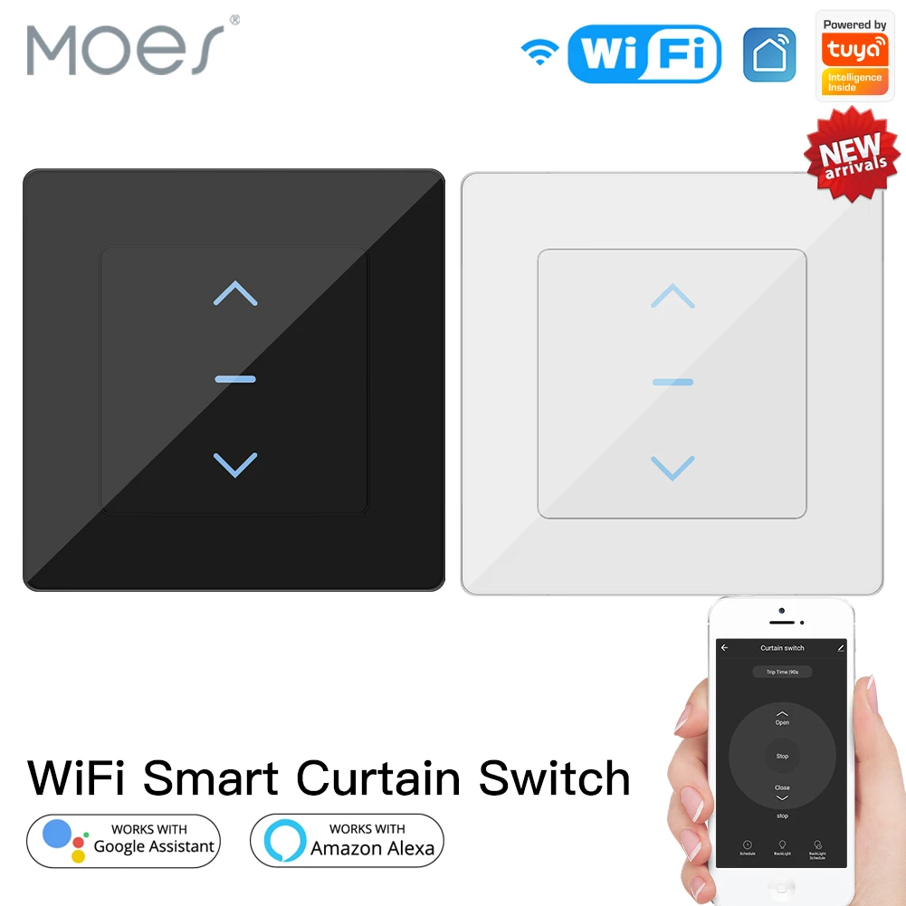 

New WiFi Smart Curtain Switch Touch Design for Motorized Curtains and Roller Blinds work with Tuya Smart Life App Alexa Google