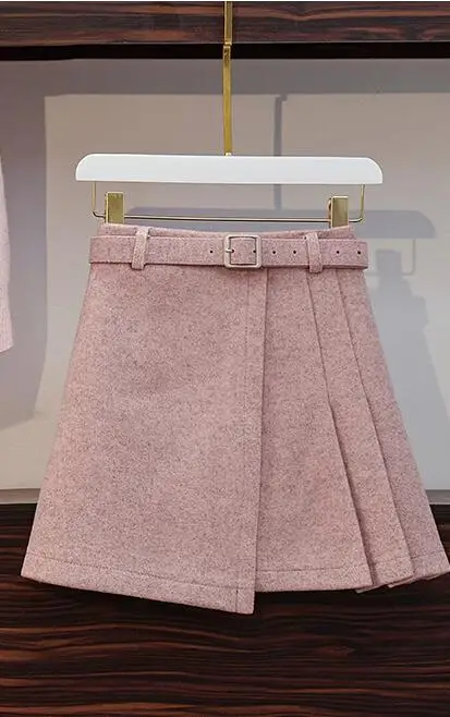 skirt В стиле преппи, свободное трикотажное платье-свитер с узором в виде сердца топ+ шерстяная мини-юбка трапециевидной формы, женский модный комплект из 2 предметов, розовая юбка, комплект - Цвет: skirt