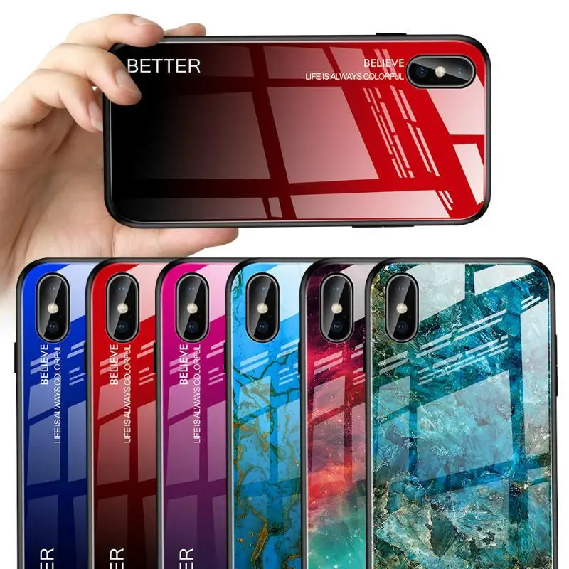 Градиентный стеклянный чехол для IPhone 11Pro Max 6 6S 7 8 Plus разноцветный XS XR X мягкий