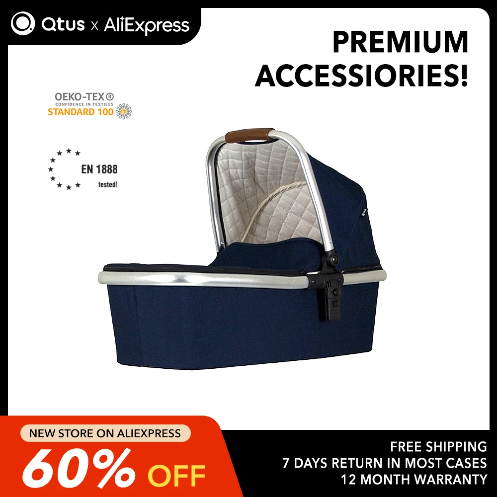 Qtus DuetPro Accessories - Removable Bassinet / Carrycot, Easy Installation, 2nd Seat - Multi Color For Q11 Double Stroller