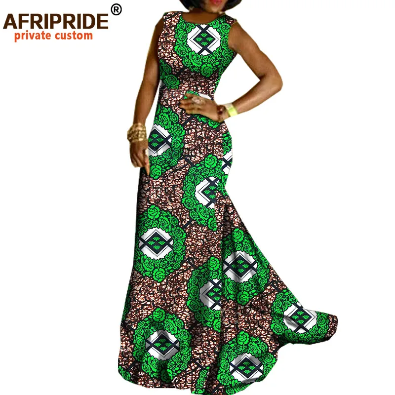 

elegant african women party dress AFRIPRIDE private custom Sleeveless floor-length trumpet maxi dress super wax A722559