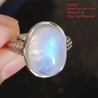 genuine natural blue light moonstone adjustable ring all size women 925 silver clear oval bead ring aaaaa