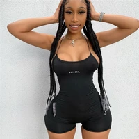 women ladies sleeveless letter print jumpsuit summer fashion bodycon fitness slim sports overalls femme clothes
