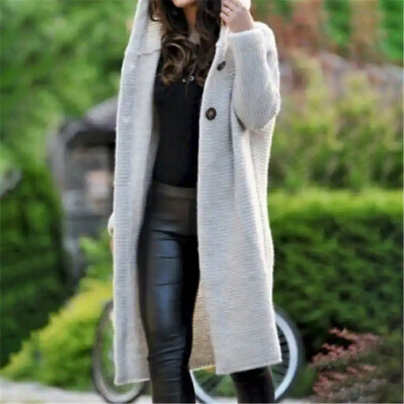 

Plus Size Cardigan Long Sleeve Sweater Casual Coat Womens Knitted Outwear Jacket With hat