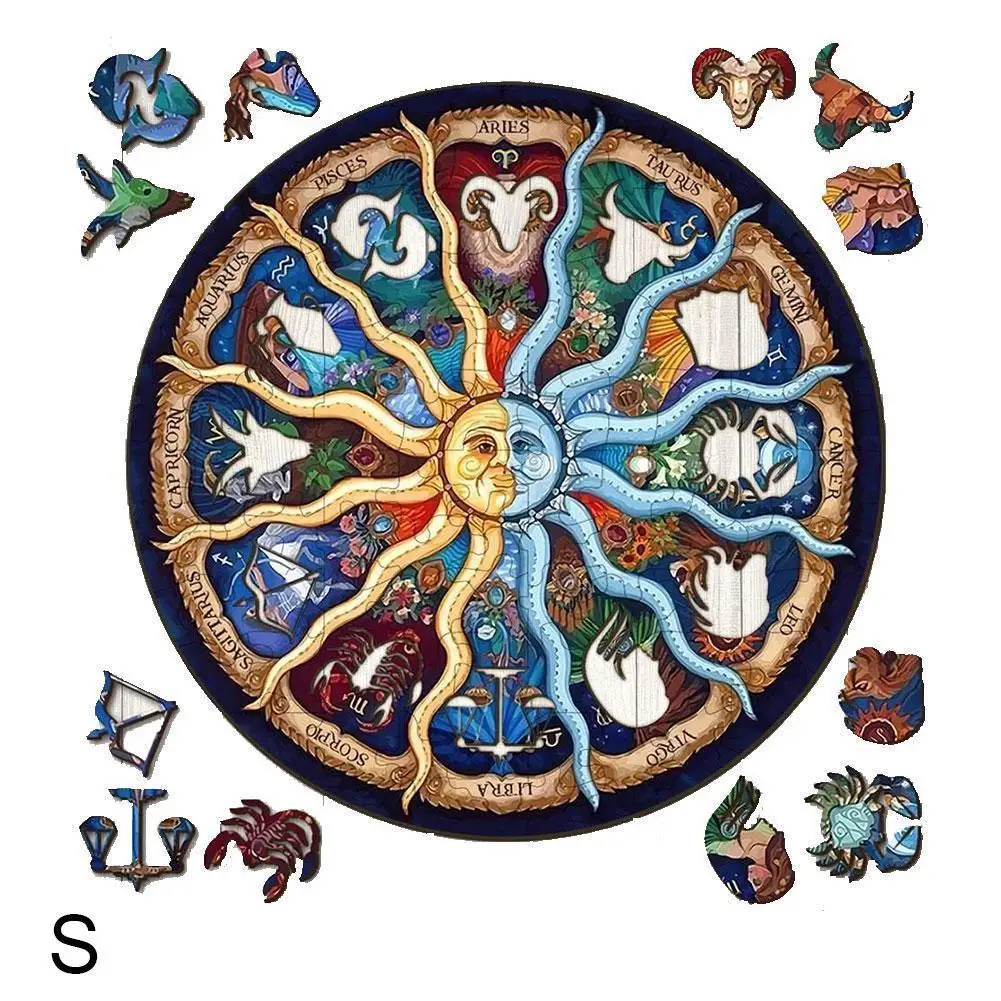 

1 SET Wooden Cartoon Design Zodiac Wooden Puzzle Kids Toy Home Decor Puzzle Jigsaw Pieces Gift The best Christmas Gift